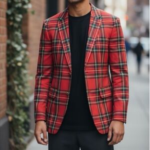 Biltmore Men's Red Plaid Tartan Blazer